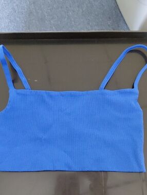 Free People Movement- Blue Ribbed Spaghetti Strap Crop Top/Bra